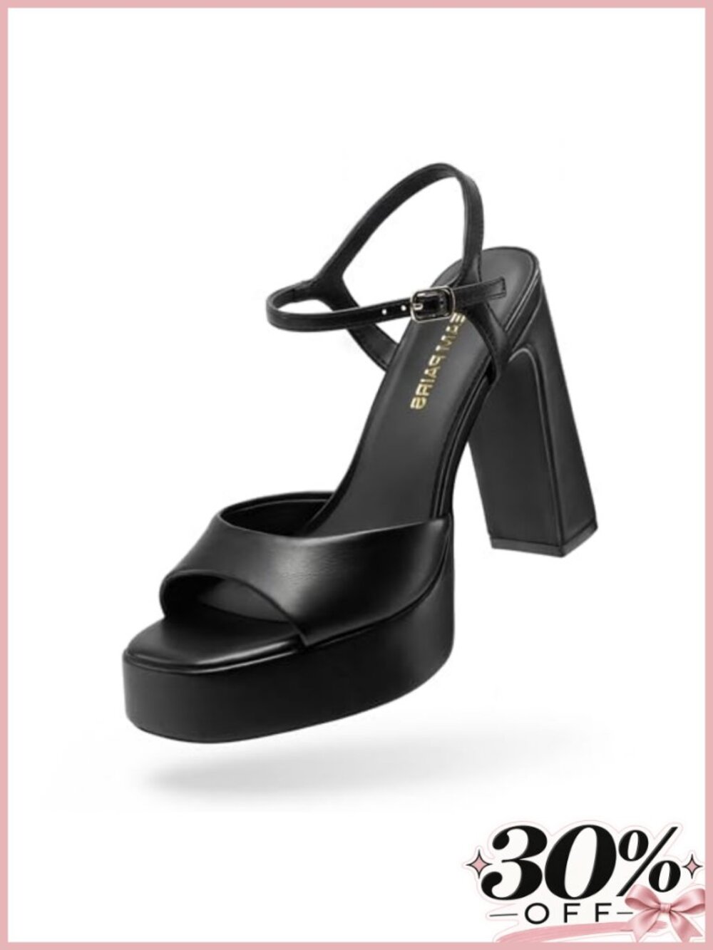 Platform Heels Square Toe Block Heel Ankle Strap